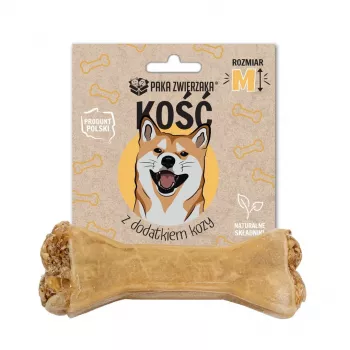 Koerte hambaravimaius PAKA ZWIERZAKA Bone with Goat M 12 cm 55 g — hambanärimismaius täiskasvanud koertele, gluteeni- ja suhkruvaba