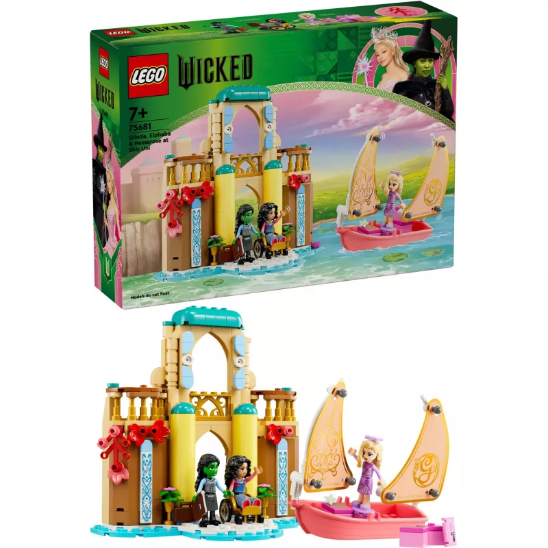 Konstruktsioonimänguasi LEGO komplekt 75681 koos Wickedi, Glinda, Elphaba, Nessarose ja Shizi Ülikooli minifiguuridega