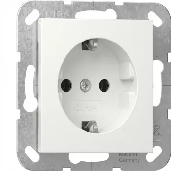 gira SCHUKO pistikupesa System 55 Reinweiß mudel 418803 — süvistatav kaitsekontaktiga pistikupesa