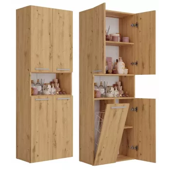 Vannitoa hoiukapp Top e shop NEL 1K DK ART KPL, tammepuu raam, 600×300×1740 mm, 5 riiulit, vabalt seisev