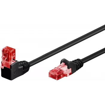 Goobay CAT 6 Patch-kaabel 1x 90° nurga all, U/UTP, must, 1 m - riivistusklapp peal, CCA (51515)