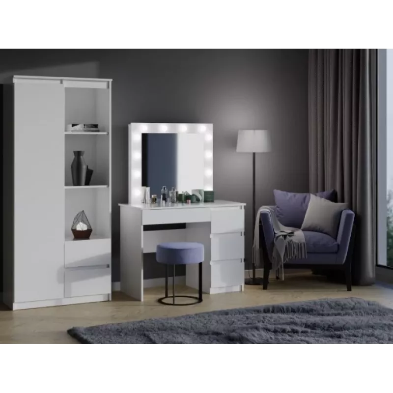 Tualettlaua komplekt MIJAS, paremakäeline, top e shop — laud 98×76×51 cm, 4 sahtlit, LED-peegel, valge, kõrgus 1460 mm