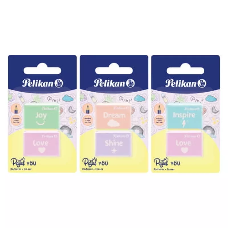 Kustutuskumm Pelikan 606196 Plastik Sortimendis värvid 2 tk