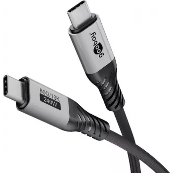 Goobay USB-C kaabel USB4 versioon 2.0 1,5 m must hõbedane - 240 W 80 Gbit/s toide (74776)