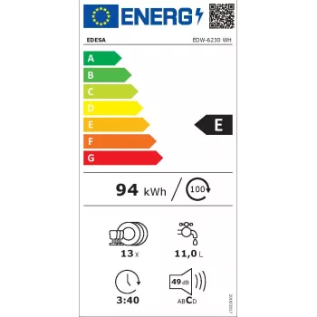 Nõudepesumasin Edesa EDW-6230 WH, 13 komplekti, 49 dB