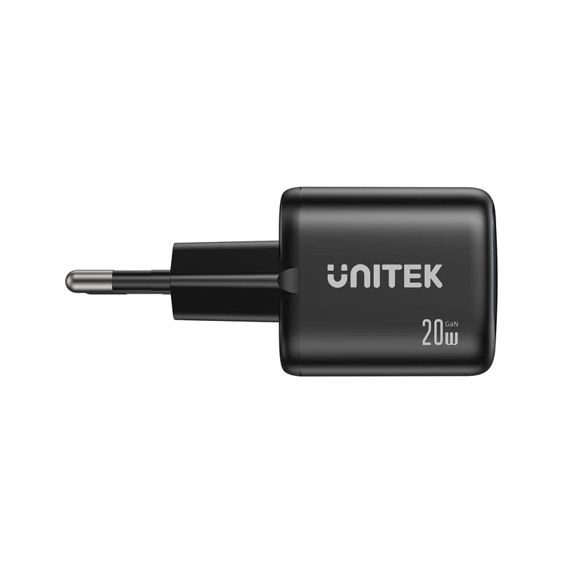 Seinalaadija Unitek P1128ABK01-EU — 2-pordiline GaN USB‑C ja USB‑A, kokku 20 W, must
