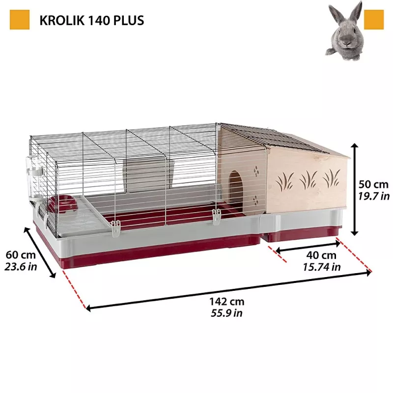 Puuri Ferplast Krolik 140 Plus küülikule, hall/punane, L1420×S600×K500 mm, metall/plast