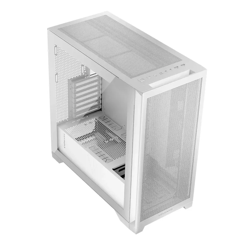 PC-korpus MODECOM VOLCANO EXPANSE S MIDI Tower — valge, microATX, karastatud klaas, USB-C, toetab GPU-d 430 mm