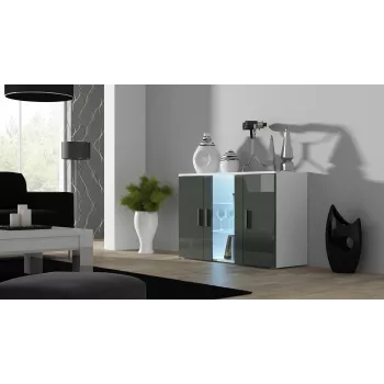 Külgkapp cama meble SOHO S7, 120 cm, valge/hall läikiv, 3 ust, 4 riiulit