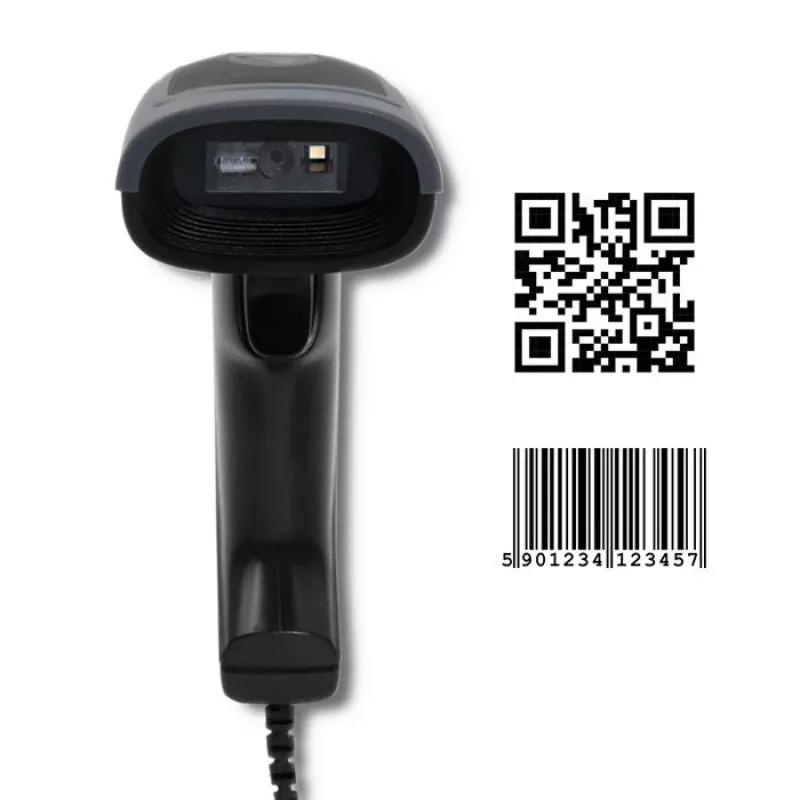 Käeshoitav vöötkoodilugeja QOLTEC 50863 — 1D/2D skanner, USB-juhtmega, LED-andur, must, 5V, 1,8 m kaabel