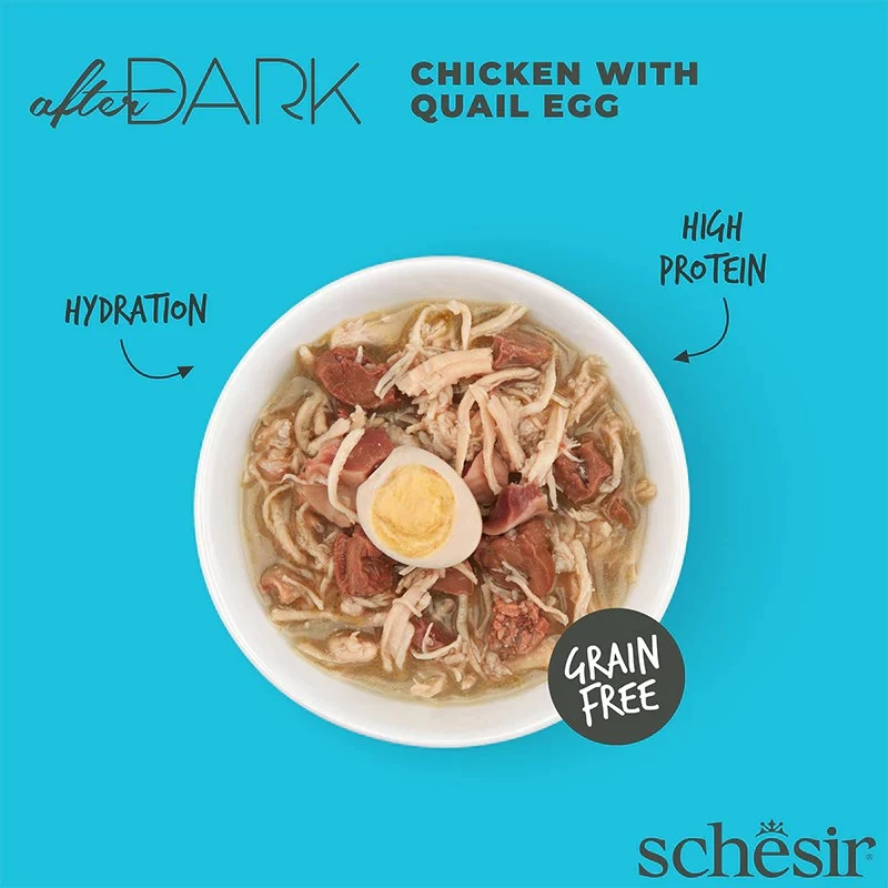 Märg kassitoit Agras Pet Foods Schesir after Dark Complete Brühe 80 g — kana, gluteenivaba, täiskasvanud kassidele