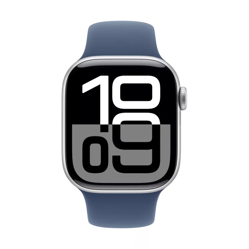 Apple Watch Series 10 GPS 42 mm hõbedane alumiiniumkorpus teksasportrihmaga - S/M