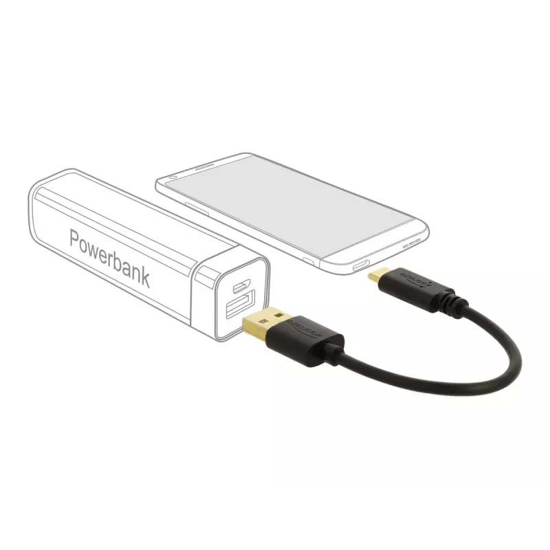 DeLOCK USB laadimiskaabel Type-A USB USB-C-le 15 cm Must