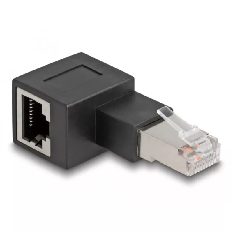 DeLOCK RJ45-pistik RJ45-pesasse adapter Cat.6A 90° vasakule suunatud must
