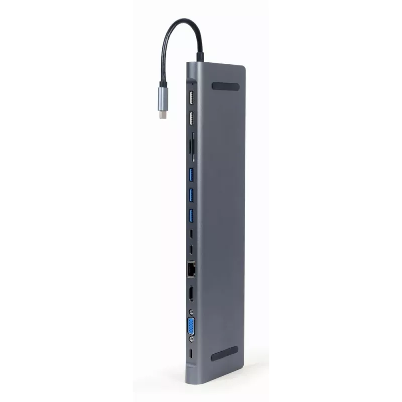 Gembird A-CM-COMBO9-01 USB Type-C 9-in-1 mitme pordi adapter (USB-hub + HDMI + VGA + PD + kaardilugeja + LAN + 3,5 mm heli), kosmosehall