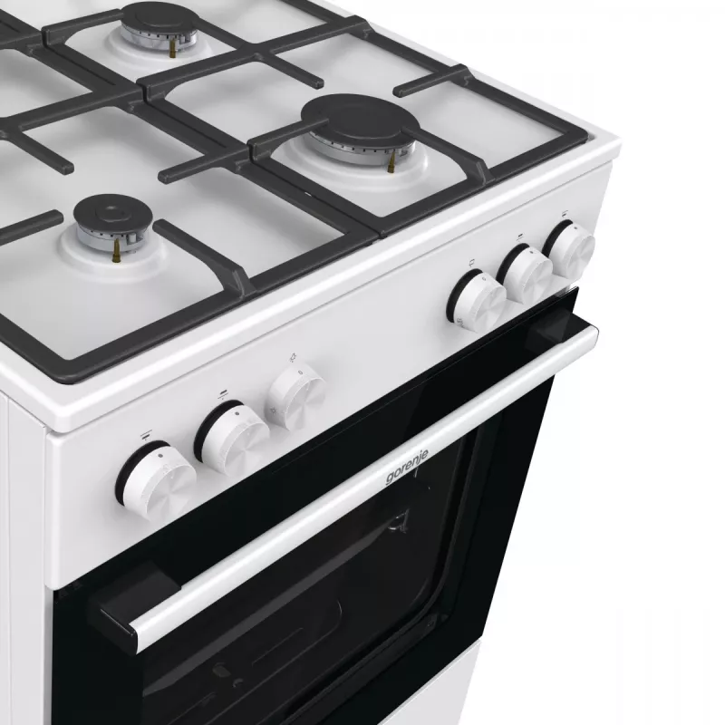 Põrandal seisv gaasipliit Gorenje GG6A10WFFM, valge, 4-põletiga pliit, 72 L gaasiahi, pöörlevad esijuhtnupud