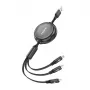 3-in-1 Retractable kaabel FONENG X113 1.1 m Must — Lightning, USB-C, Micro-USB