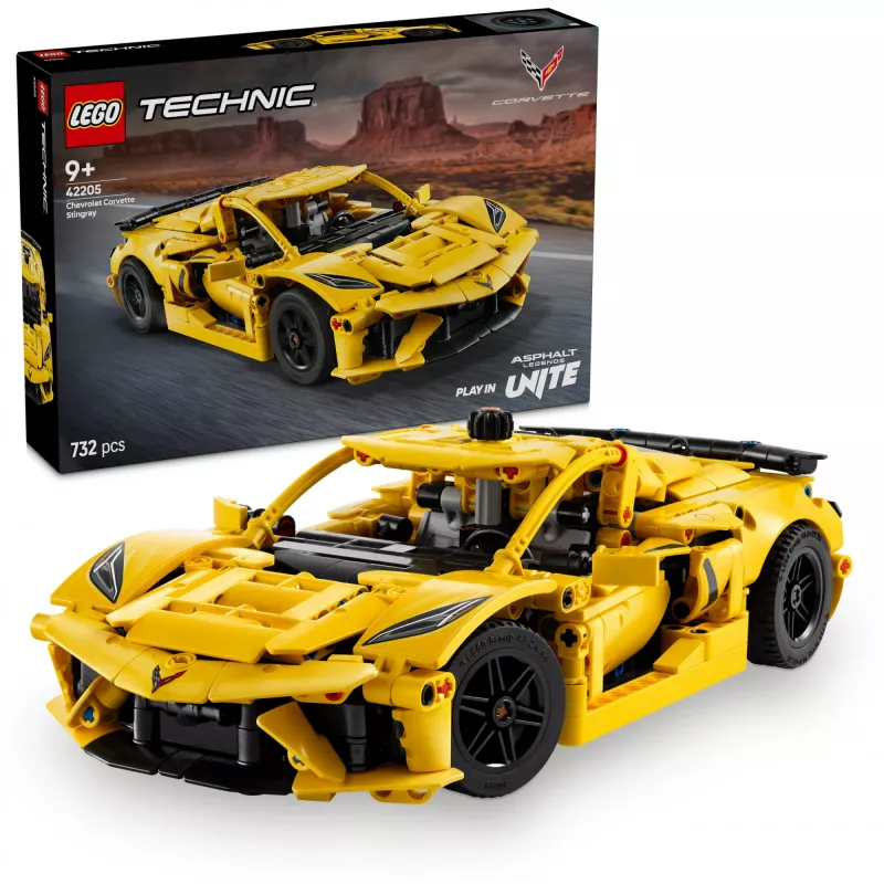LEGO Technic Corvette Stingray 42205 2-in-1 kabriolett ja kupee mudel, 732 tükki, 80×270×140 mm