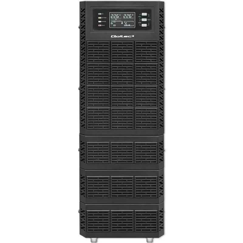 Qoltec 52284 Katkematu toiteallikas UPS | 10kVA | 10000W | Võimsustegur 1.0 | LCD | EPO | USB | Online