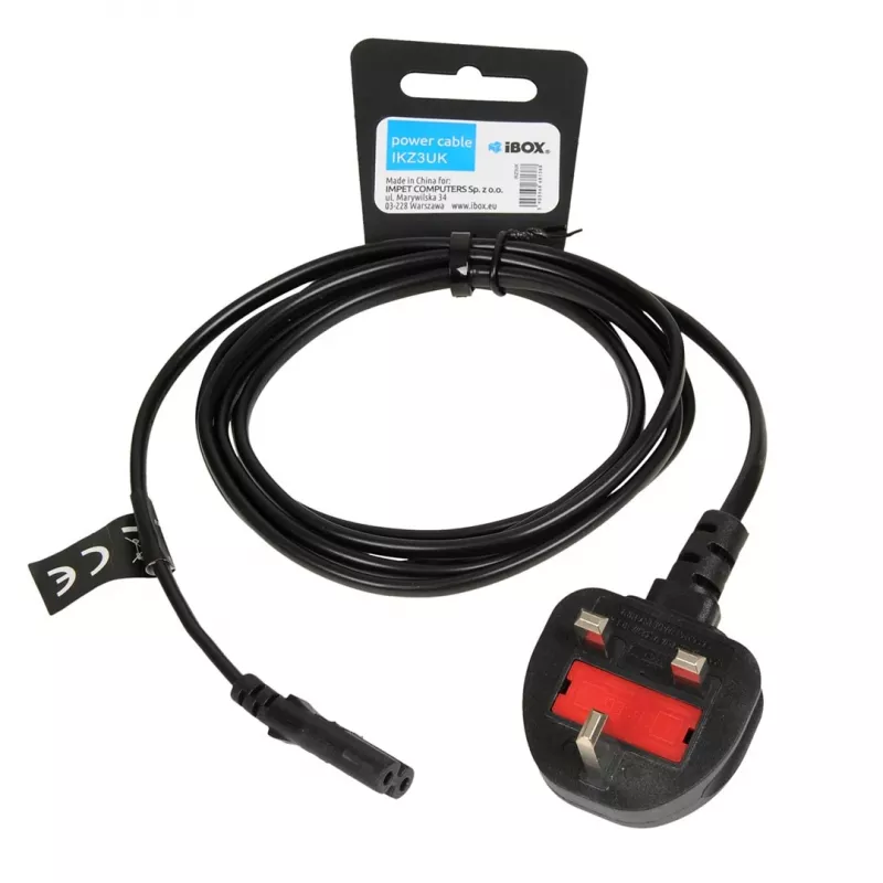 Toitekaabel IBOX Euro 2-pin 1.8 m UK pistikuga VDE, IEC C7, must, vaskjuht