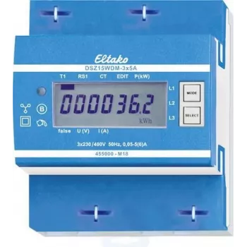 Kolmefaasiline energiaarvesti Eltako DSZ15WDM-3x5A MID — 3×5 A sisend, MID-sertifikaadiga