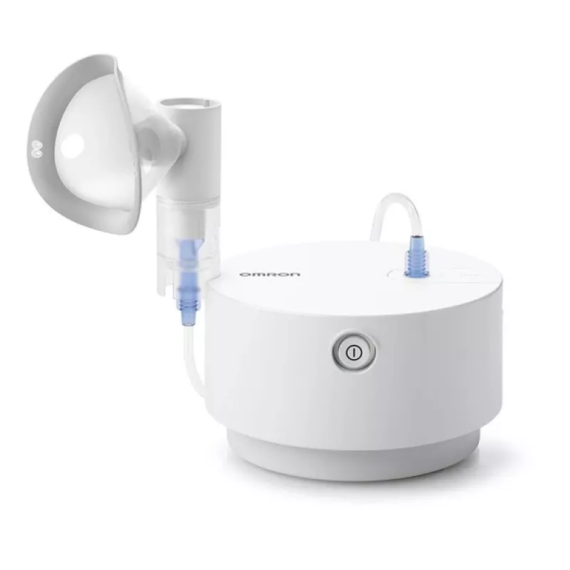 Tabletop nebulizer Omron C28P with 10 ml/min capacity, 2.65 µm particle size, Valge, dimensions 265×195×143 mm