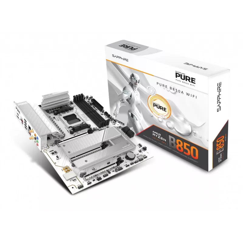 Emaplaat Sapphire PURE B850A WIFI7 ATX — B850 kiibistik, Wi‑Fi 7, DDR4 tugi