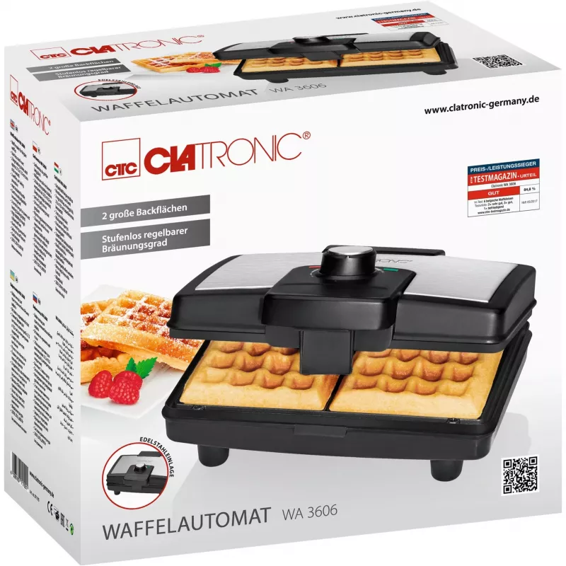 Clatronic WA 3606 vahvliküpsetaja 2 vahvlit Must, roostevaba teras 800 W