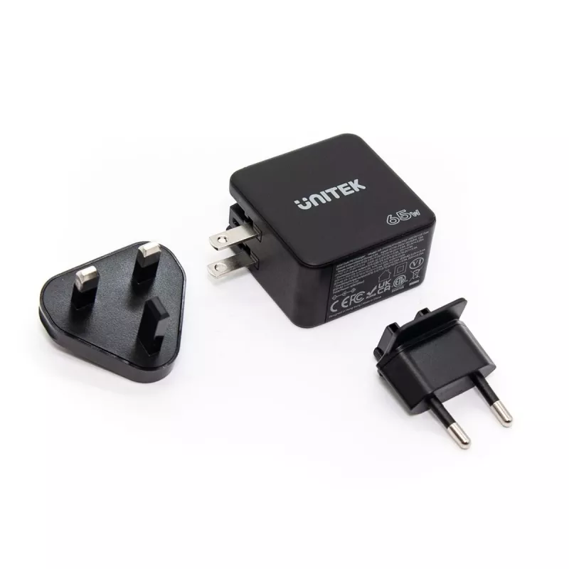 Unitek P1117B USB-C PD 65W universaalne mobiililaadija, 2x USB‑C PD + 1x USB‑A, must