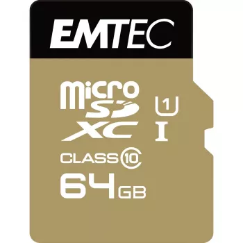 EMTEC Gold+ - Mälu kaart (SD-adapter kaasas) - 64GB - Class 10 - microSD - Kuld (ECMSDM64GXC10GP)