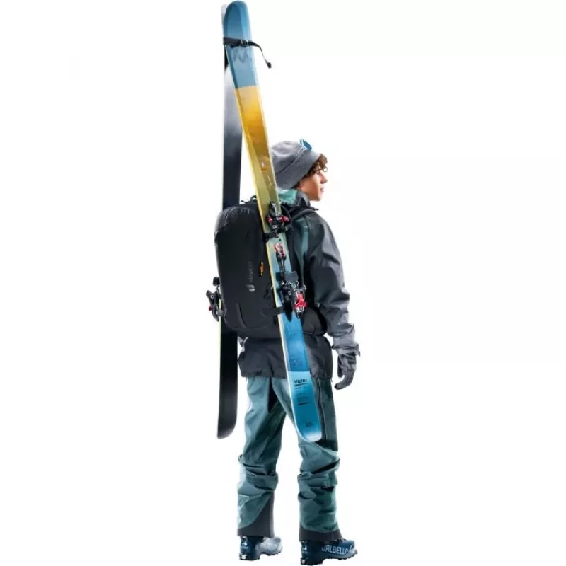 Seljakott DEUTER Freerider Pro 34+ — tehniline freeride-suusamatkade seljakott, 34 l, must, kiivrihoidik, puusavöö