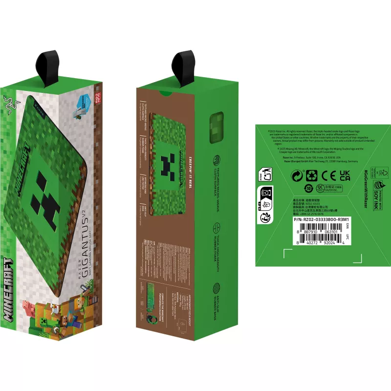 Hiirematt Razer Gigantus V2 Medium Minecraft Edition — tekstuurpind, kummist alus, keskmine suurus