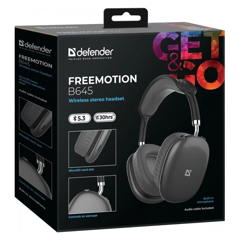 Juhtmevabad kõrvaklapid DEFENDER EEMOTION B645 — binauraalsed, peavõruga, USB-C, AUX, suletud ümberkõrvaklapid, 20–20000 Hz, 105 dB