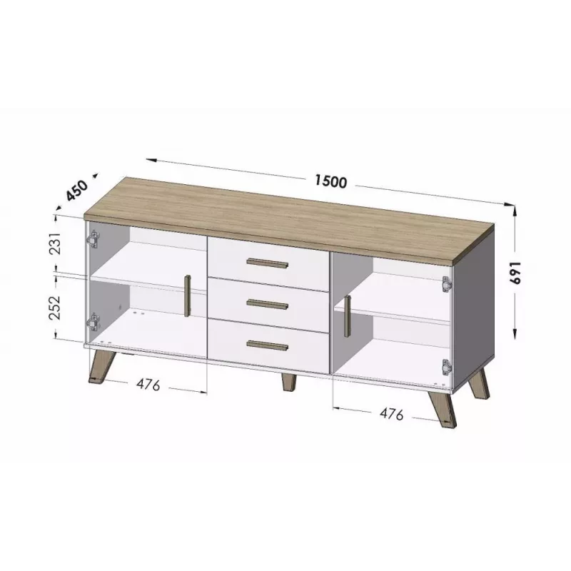 Cama sideboard LOTTA 150 2D3S wotan oak + mat Must