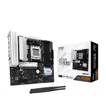 Emaplaat ASROCK A620AM PRO RS WIFI AM5 microATX, AMD A620, 4×DDR5, Wi‑Fi, HDMI, DP, 3×M.2, 2×SATA, 7.1 audio, 1Gb LAN