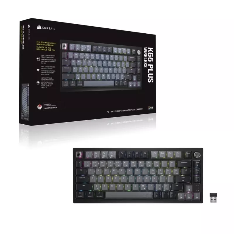 Corsair Gaming K65 Plus Wireless 75% RGB mänguriklaviatuur, MLX Punane - Must, Hall