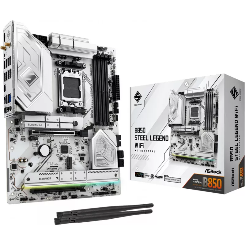 Emaplaat ASROCK B850 Steel Legend WiFi ATX — AMD B850, Socket AM5, DDR5, 4x DIMM, 4x M.2, Wi‑Fi 7, 2.5Gb LAN