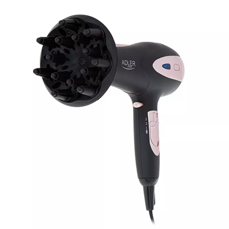 Adler | Föön | AD 2248b ION | 2200 W | Temperatuuriseadete arv 3 | Ioonfunktsioon | Difuusori otsik | Must/Roosa