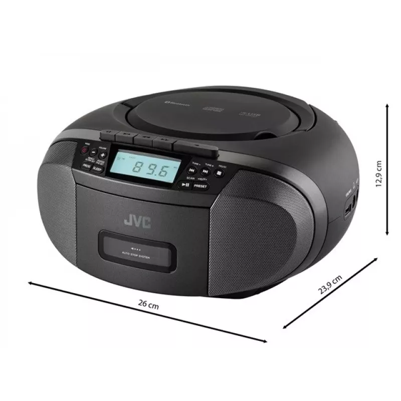 Raadiomängija JVC RC-E444B must, CD-mängija ja FM-tuuneriga