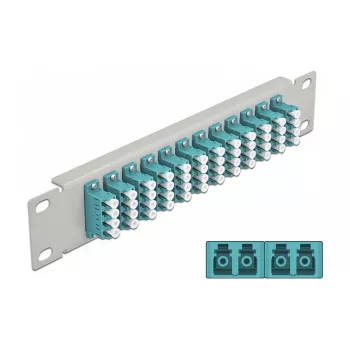 Fiiberoptiline harupaneel DeLOCK 10-tolline 12 porti LC Quad Aqua 1U hall