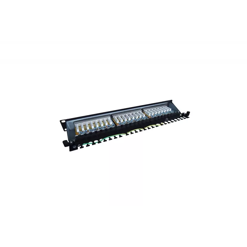 Paigalduspaneel 19 24 porti, CAT6, S/FTP, 1U, kaabli toega, must (komplektne)