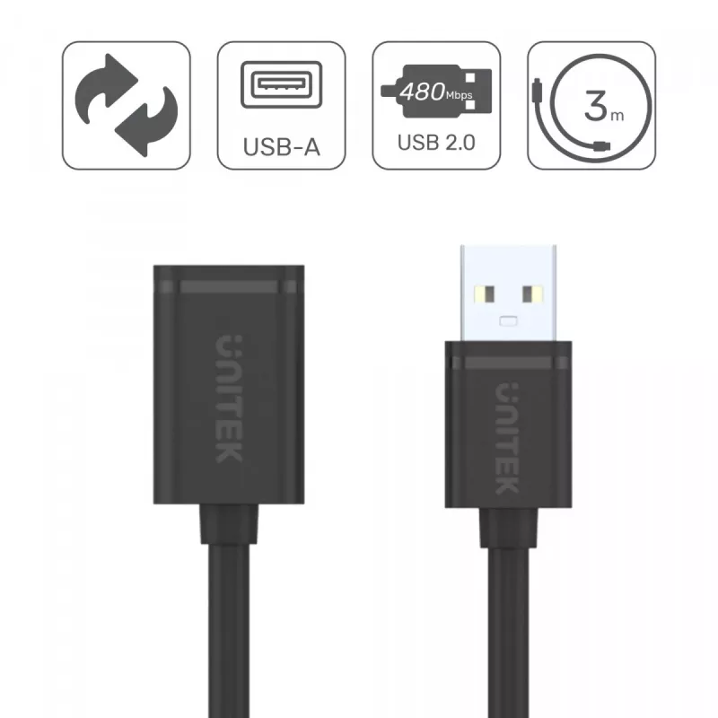 USB-kaabel UNITEK Y-C447GBK 0,5 m USB 2.0 must