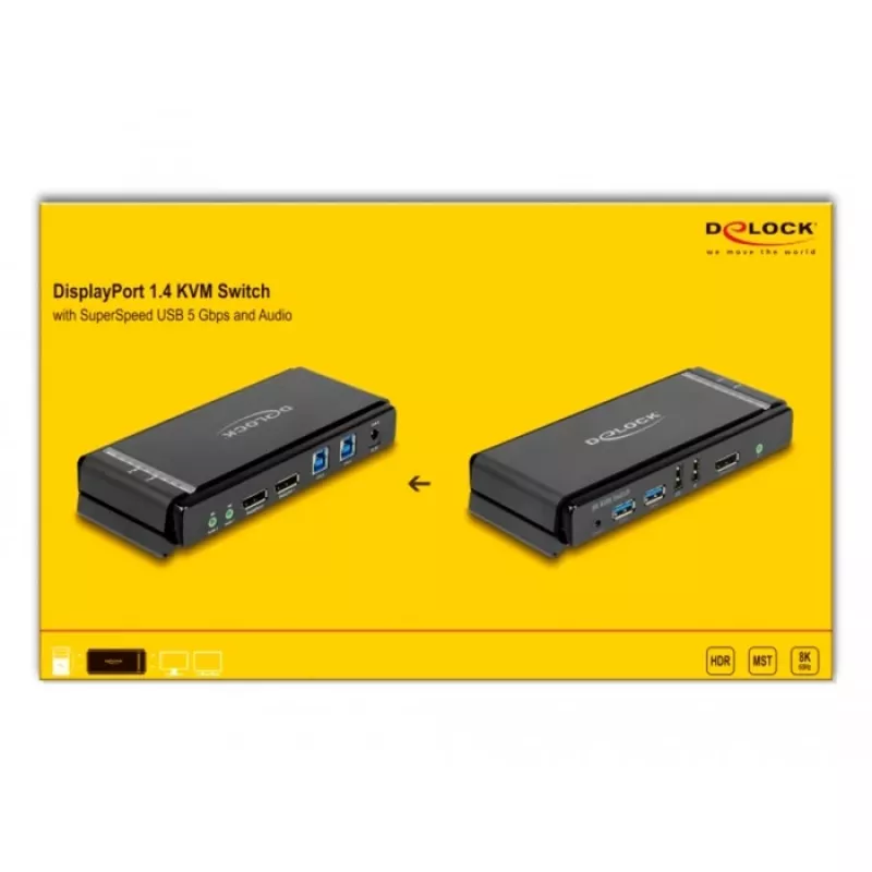 KVM-lüliti DeLOCK DisplayPort 1.4 8K 60Hz USB Audio