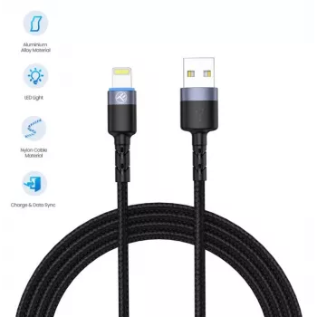 USB- ja Lightning-andmekaabel Tellur 1,2 m nailonpunutisega must