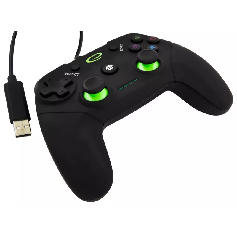 Gamepad ESPERANZA EGG110K juhtmega USB vibratsiooniga, 12 nuppu, 1,5 m kaabel — PC-le ja PS3-le