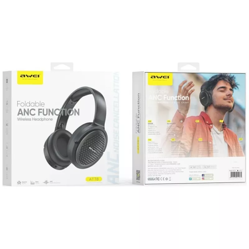 Awei Bluetooth-kõrvaklapid AT78 ANC ENC 6.0 — juhtmevabad kõrvapealsed kõrvaklapid ANC ja ENC-ga, Bluetooth 6.0