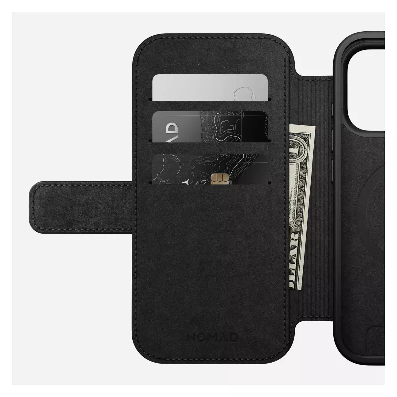 Nahast fliip-stiilis telefonikate Nomad Modern Leather Folio iPhone 17 Pro jaoks — pruun, sobib 6,3 tolli (16 cm) ekraanile, 4 kaarditaskut