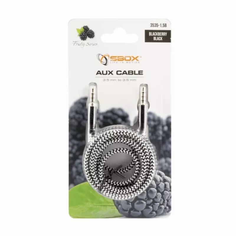 Sbox AUX-kaabel 3,5mm kuni 3,5mm Blackberry Black 3535-1,5B