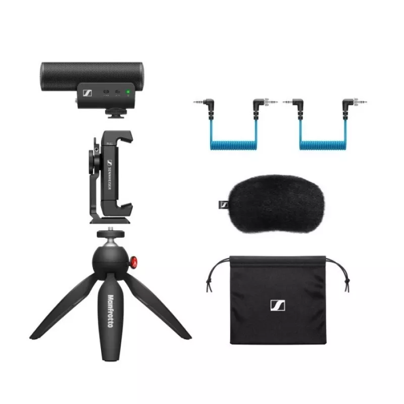 Sennheiser MKE 400 Mobile Kit - kondensaatoriga, superkardioidmikrofon madalpääsfiltri ja Manfrotto statiivi komplektiga