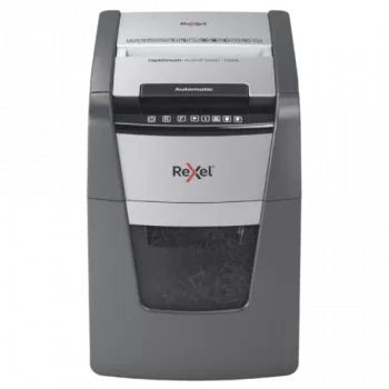 Paberipurustaja REXEL Optimum AutoFeed+ 100X — 100-leheline automaatne söötmine, 4 x 28 mm ristlõige, 34 L mahuti, alumiinium